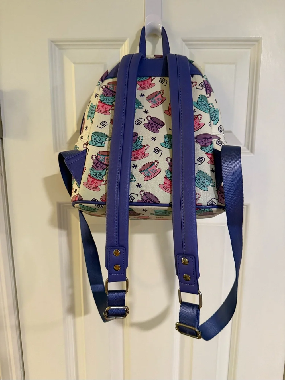 Loungefly Disney Teacup Pattern Mini Backpack in White, Purple, Pink, Teal